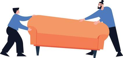 Hand gezeichnet ein Porter ist ziehen um ein Sofa zum ein Kunde im eben Stil vektor