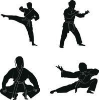 Sammlung von Karate Kämpfer Silhouette Symbole. Vektor Illustration einstellen