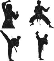 Karate Kämpfer Silhouette im Weiß Hintergrund. Vektor Illustration Satz.
