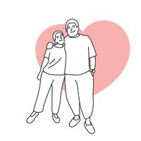Liebhaber Paar Umarmen auf groß Rosa Herz gestalten Illustration Vektor Hand gezeichnet isoliert auf Weiß Hintergrund