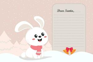 jul brev med tecknad serie söt kanin med scarf jul kort. vektor illustration