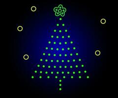 Neon- Weihnachten Baum mit Stern, glühend Symbol. Neon- Neu Jahr Baum Silhouette, Gliederung Weihnachten Baum im lebendig Farben. festlich Tanne mit Neon- Licht. Symbol Satz, Zeichen, Symbol zum ui. Vektor Illustration