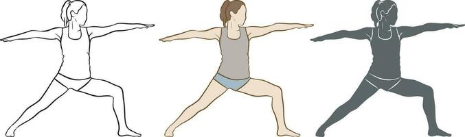 Frau tun Yoga Pose Silhouette Satz. vektor