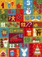 Fett gedruckt eben minimalistisch Weihnachten Advent Kalender. Hand gezeichnet Winter Urlaub Grafik Poster mit traditionell Dekoration. perfekt zum Sozial Medien, Grafik Poster, Karte, ausdrucken, Muster, Hemd drucken vektor