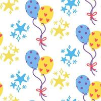 söt ballonger med en dekorativ mönster av hjärtan och färgad stjärnor på en vit bakgrund. födelsedag textur. söt prydnad för barns illustrationer vektor