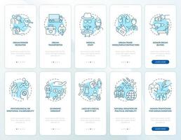 människohandel relaterad blå onboarding mobilapp sida skärmuppsättning vektor
