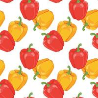 Vektor nahtlos Muster mit Glocke Pfeffer. Gelb und rot Paprika auf ein Weiß Hintergrund. hell, saftig, Sommer- Gemüse. Hintergrund, drucken, Textil- Design, Verpackung Papier.
