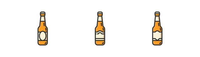 glas flaska öl ikon uppsättning på vit bakgrund. alkohol dryck symbol. pub, bar, kall dryck. översikt platt och färgad stil vektor illustration.