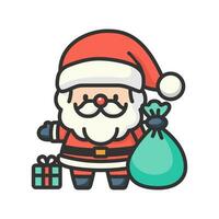 Santa claus Charakter mit Tasche und die Geschenke auf Weiß Hintergrund. fröhlich Weihnachten und glücklich Neu Jahr Symbol. Winter Feiertage, Weihnachten, . Gliederung eben und farbig Stil Vektor Illustration.