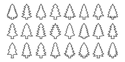 Weihnachten Baum Linie Symbol Satz. Vektor Illustration von Kiefer Bäume Silhouette