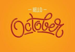 Handgezeichnete Schriftzug Hallo Oktober isoliert auf orangem Hintergrund. vektor