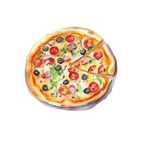 Hand gezeichnet Scheibe von Pizza. Aquarell skizzieren isoliert auf Weiß Hintergrund. Vektor Illustration zum Essen Design