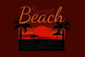 Sonnenuntergang Strand Silhouette Retro-Design vektor