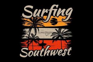 T-Shirt-Design von Surfen im Südwesten der Palme vektor