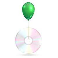 CD / DVD mit einem grünen Ballon auf weißem Hintergrund, Vektorillustration vektor