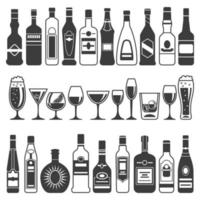 monochrome Illustrationen von schwarzen Bildern von alkoholischen Flaschen
