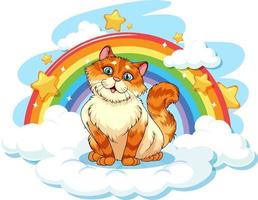 knubbig katt på molnet med regnbåge vektor