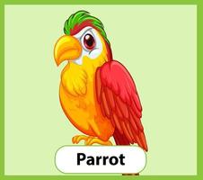 pädagogische englische Wortkarte von Papagei vektor