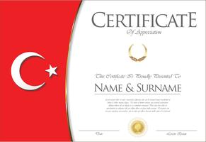 Certifikat eller diplom Turkiet flaggdesign vektor