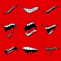 Mund mit Zunge Cartoon-Vektor-Set isoliert Emoticon zum Spaß vektor