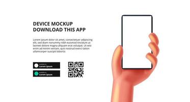 Süße 3D-Hand, die ein Telefonmodell hält, laden Sie diese App herunter vektor