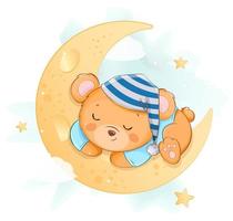 söt liten björn som sover på månen vektor