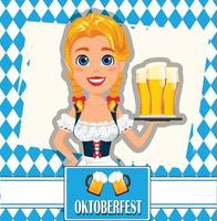 oktoberfest. hübsches rothaariges mädchen, das mit bier steht vektor