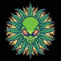 Unkraut Alien Cannabis Mandala mit Feuer Vektorgrafiken vektor