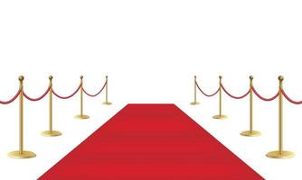 roter Veranstaltungsteppich und goldene Barrieren isoliert auf weißem Hintergrund vektor