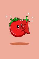 Tomate und Chili in der vegetarischen Tageskarikaturillustration