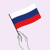 Hand halten Russland Flagge mit Linie Kunst Stil. Russland Flagge. Vektor Illustration