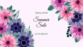 Sommer Sale Promo Web-Banner. mehrfarbiger bearbeitbarer Blumenblumenrahmen vektor