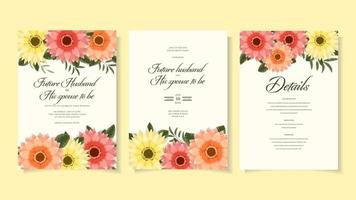 vackra blommor bröllop äktenskap inbjudan kort ram uppsättning mall vektor