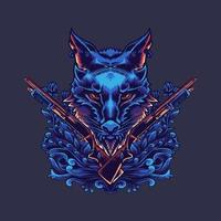 Wolf-Jäger-Vektor-Illustration-Design mit geeigneten Ornamenten vektor