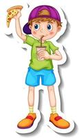 Aufklebervorlage mit einem Jungen, der Junk-Food-Cartoon-Figur isst vektor