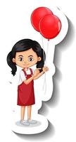Cartoon-Figur des Mädchens mit vielen Ballons Cartoon-Aufkleber vektor