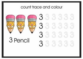 räkna spår och färgpenna nummer 3 vektor