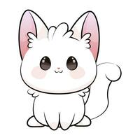süß lächelnd Weiß kawaii Katze vektor