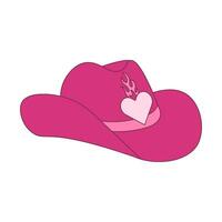 60s retro cowgirl hatt med hjärta. rosa cowboy Västra och vild väst tema. hand dragen isolerat vektor design för vykort, t-shirt, klistermärke etc.