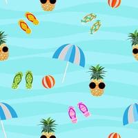 bunte Sommer Musterdesign mit Ananas, Regenschirm, Hausschuhe, Ball vektor