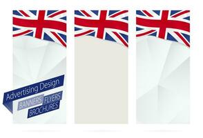 Design von Banner, Flyer, Broschüren mit Flagge von vereinigt Königreich. vektor
