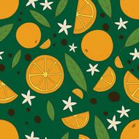 nahtlos Muster. Orange saftig Früchte Blätter und Blumen auf schäbig Hintergrund. vektor