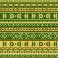 norwegisch Ornament. skandinavisch gestrickt Textur. Vektor nahtlos Muster. Grün und Gelb Farben