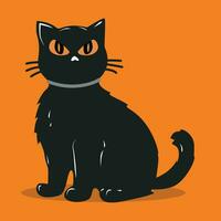 svart katt på orange bakgrund vektor