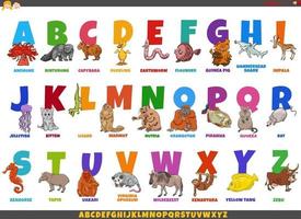 pedagogiska tecknad alfabet med djur karaktärer vektor