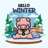 söt gris i vinter- säsong vektor