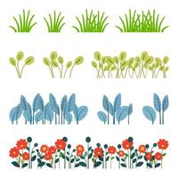 uppsättning av grön gräs isolerat. blad gränser, blomma element, natur bakgrund vektor illustration. grön landa begrepp för mall design