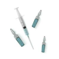 realistisk ampull med vaccin och spruta. vaccination och behandling begrepp. vektor