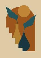 zeitgenössisch Kunst Poster mit Vase Innere Design Illustration. Treppe und Keramik vektor