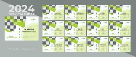 2024 Schreibtisch Kalender Design Vorlage, kreativ 12 Seite Kalender, Fachmann korporativ Kalender Design vektor